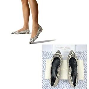 MARION PARKE Must Have Flat Python Snake Print Classic Pointy Toe Flat, Size 37